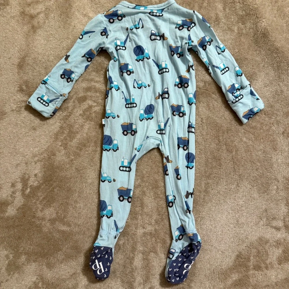 Posh Peanut Construction Trucks Bamboo Viscose Zippy Footie Sleeper Blue 0-3M